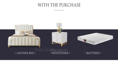 Nordic Modern Luxury Double Bed | Storage, Leather, Bad+Mattress+2 Nightstand Manwatstore
