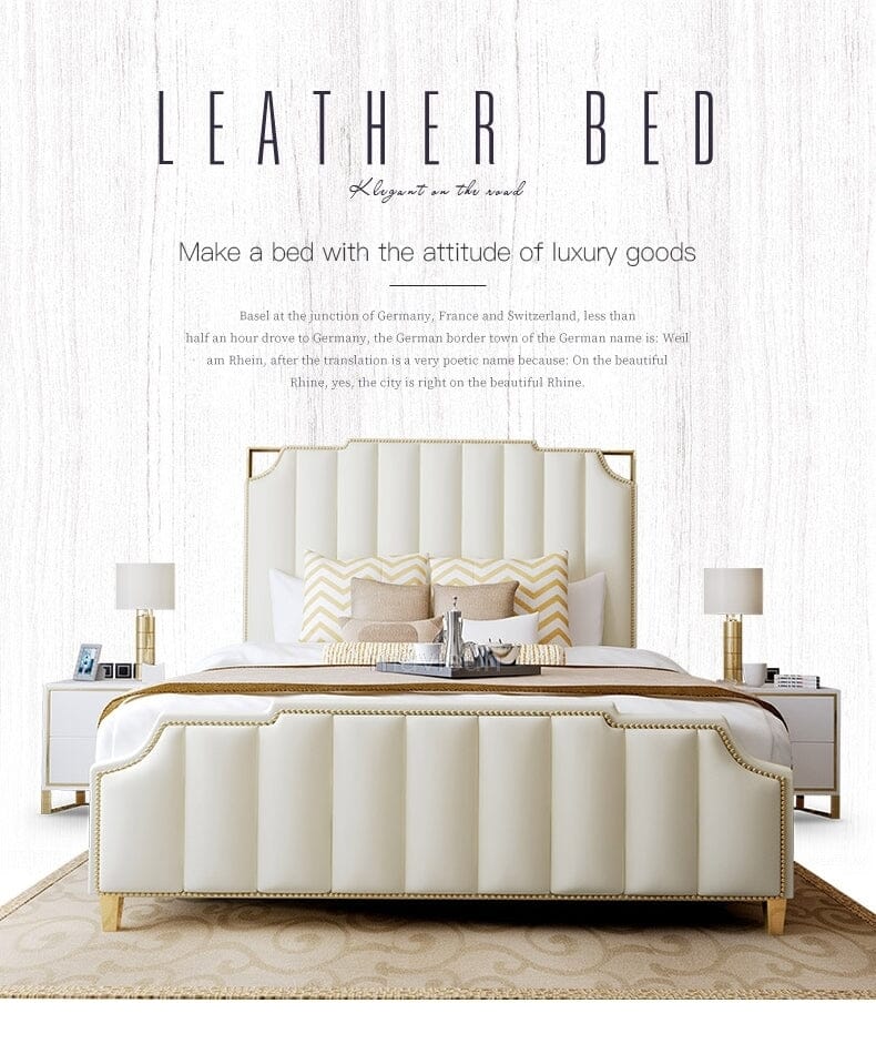 Nordic Modern Luxury Double Bed | Storage, Leather, Bad+Mattress+2 Nightstand Manwatstore