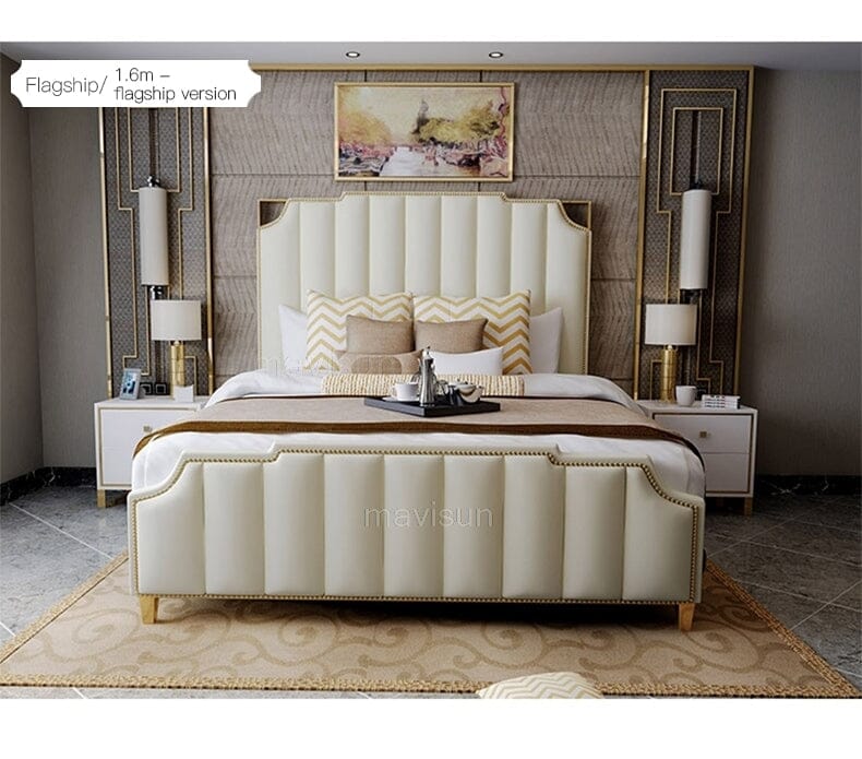 Nordic Modern Luxury Double Bed | Storage, Leather, Bad+Mattress+2 Nightstand Manwatstore
