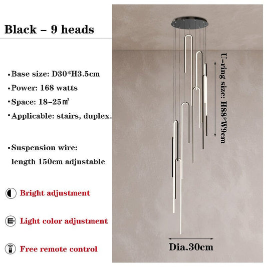 Remote Control Duplex Long U-shaped Chandelier With LED Bulbs Manwatstore