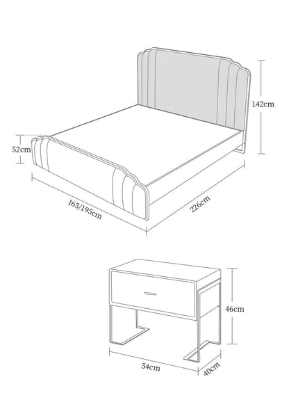 Solid Wood Double Bed with Genuine Leather, Side Table and Mattress Manwatstore