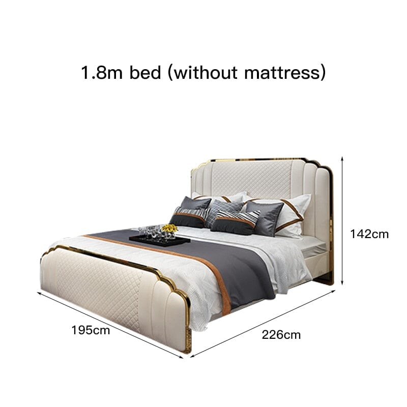 Solid Wood Double Bed with Genuine Leather, Side Table and Mattress Manwatstore