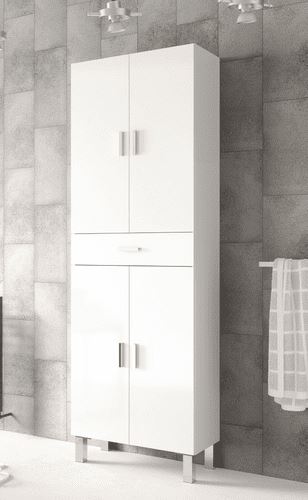 Valdo Tall Bathroom Cupboard White Gloss STORAGE CABINET Manwatstore